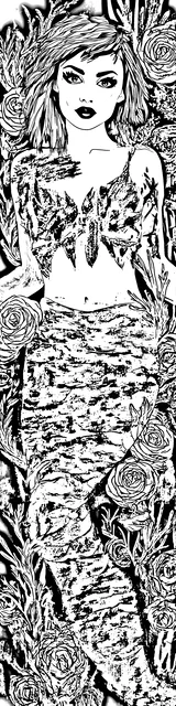 Free colorable bookmarks of a sitting mermaid